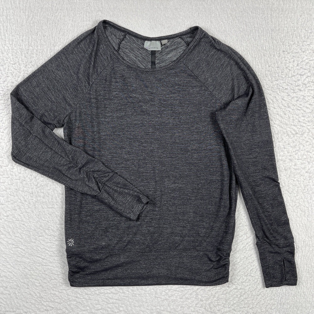 Athleta Shirt Womens XXS Gray Ruched Pullover Gym Yoga Athleisure Ladies Top